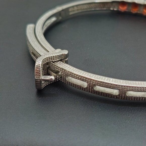 Red Garnet Bangle Bracelet in Stainless Steel NWOT - Picture 5 of 7